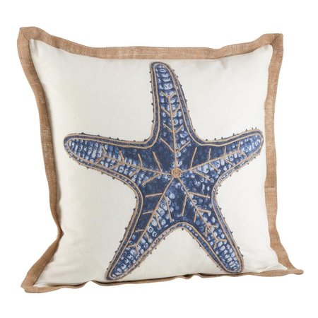 SARO LIFESTYLE SARO 5433.NB20S 20 in. Square Star Fish Print Cotton Down Filled Throw Pillow  Navy Blue 5433.NB20S